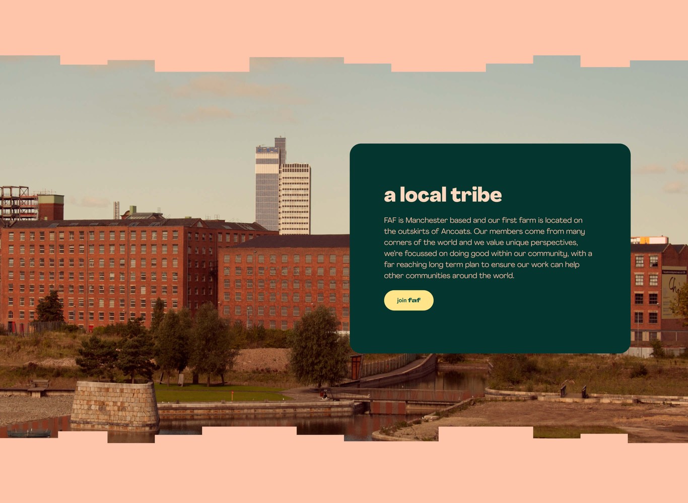 Desktop: a local tribe with photography of the Ancoats area.