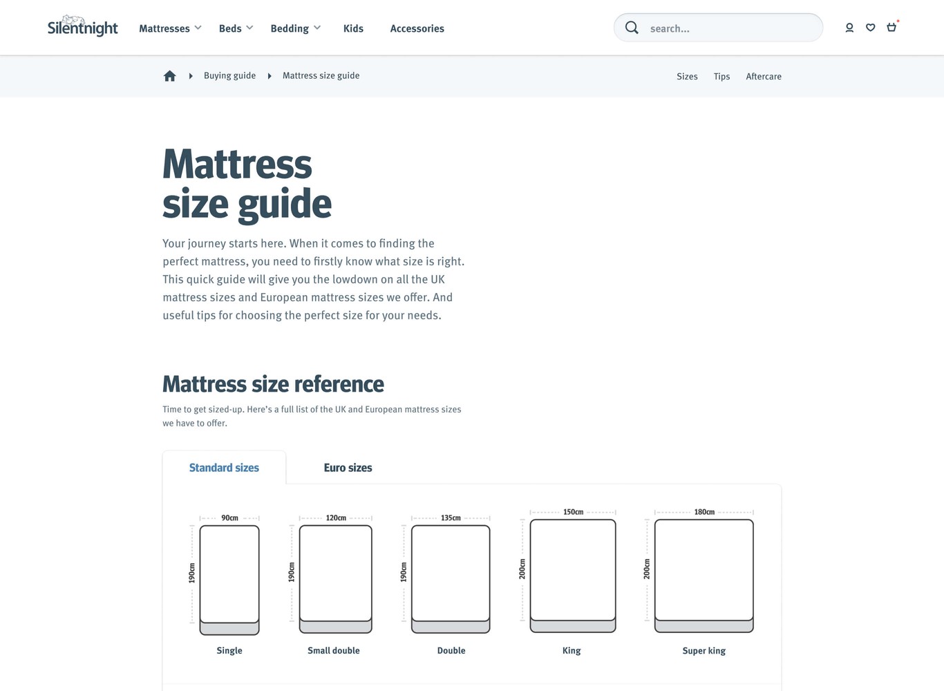 The start of the mattress size guide, which has an introduction and overview of all UK mattress sizes. From single through to king size.
