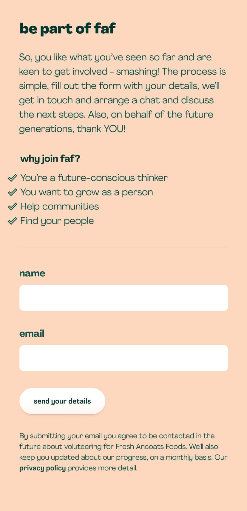 Mobile: be part of FAF sign up form.